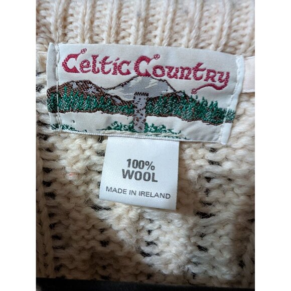 Celtic Country Mens Aran Cardigan Sweater sz M Wool Cable Knit Made In Ireland - Picture 2 of 6